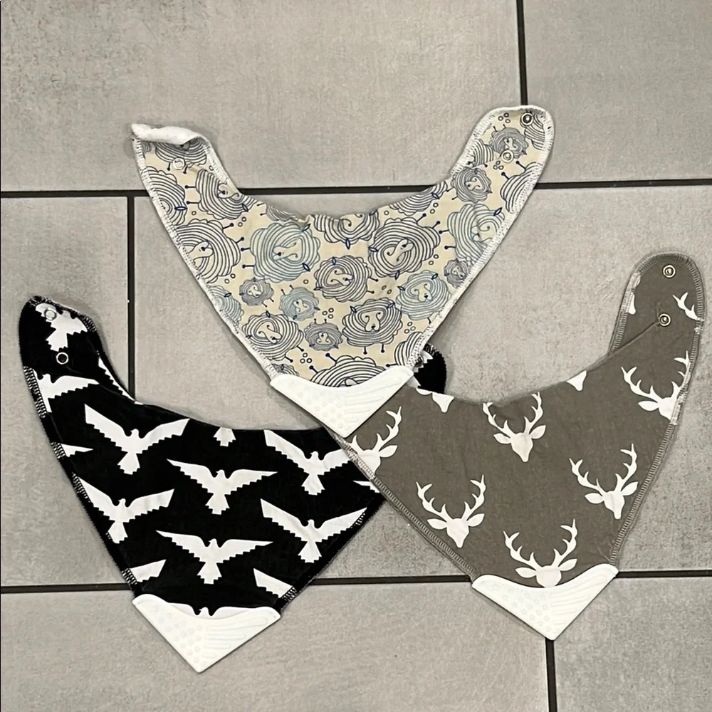 Pickle & Olive Kids Patterned Bandana teething Bib Set - Black, Gray, Cream
